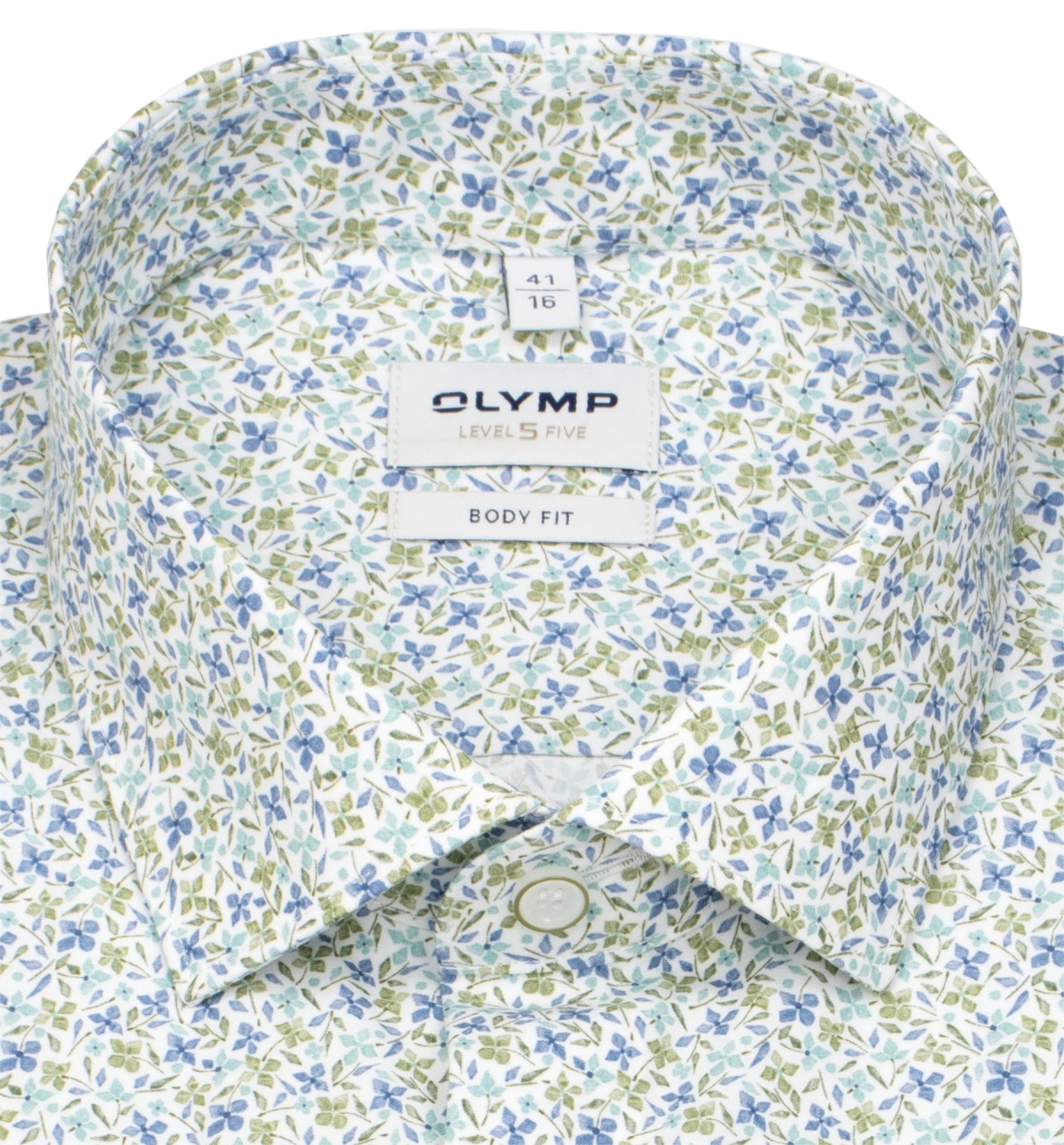 OLYMP Kurzarmhemd - Level 5 Body Fit - Print - Floral - grün / blau - ohne OVP