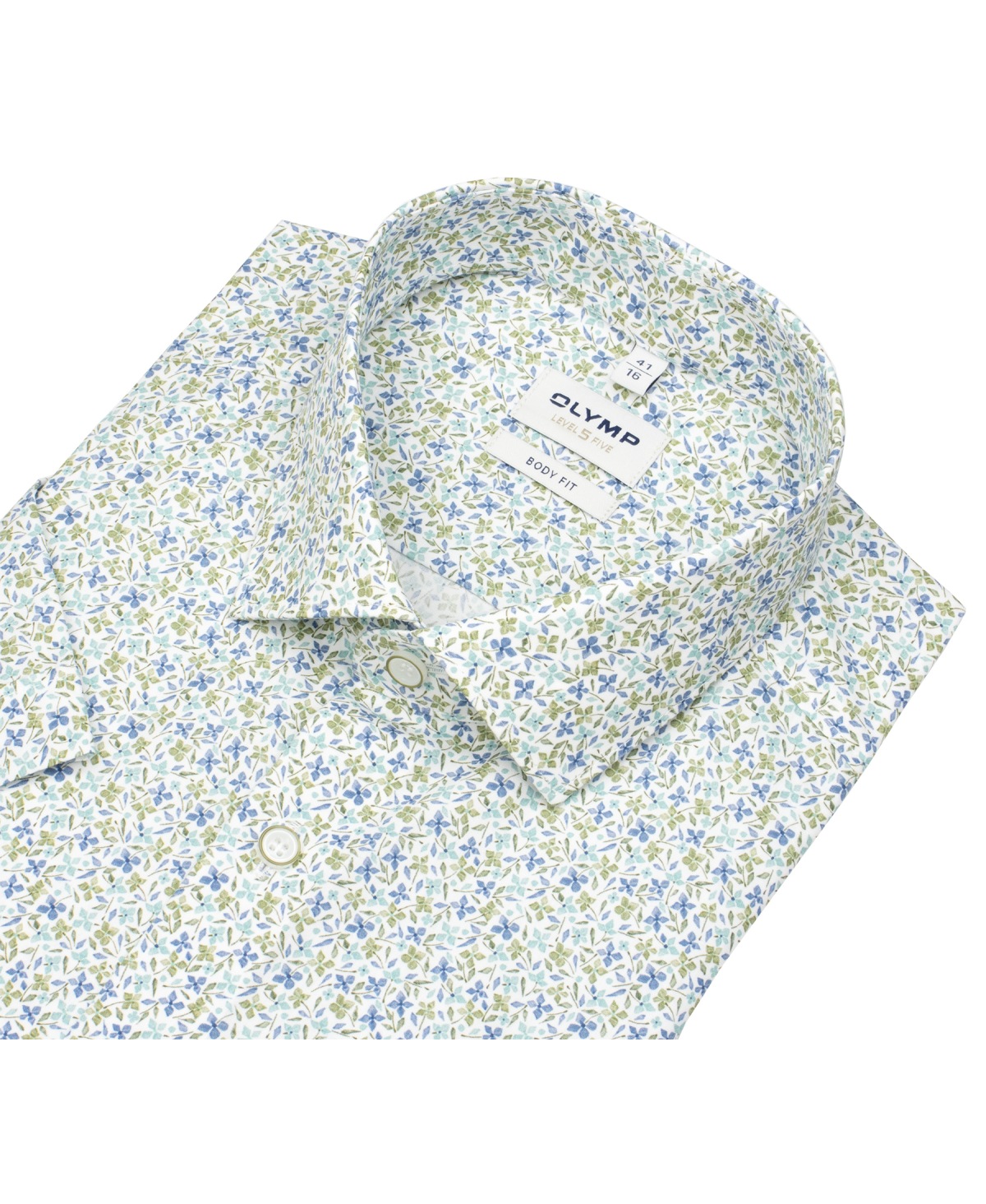 OLYMP Kurzarmhemd - Level 5 Body Fit - Print - Floral - grün / blau - ohne OVP
