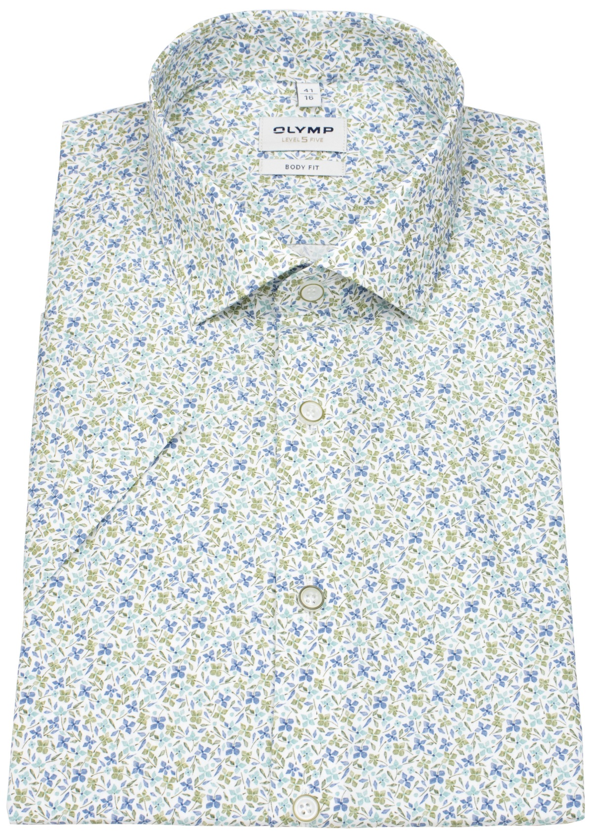 OLYMP Kurzarmhemd - Level 5 Body Fit - Print - Floral - grün / blau - ohne OVP