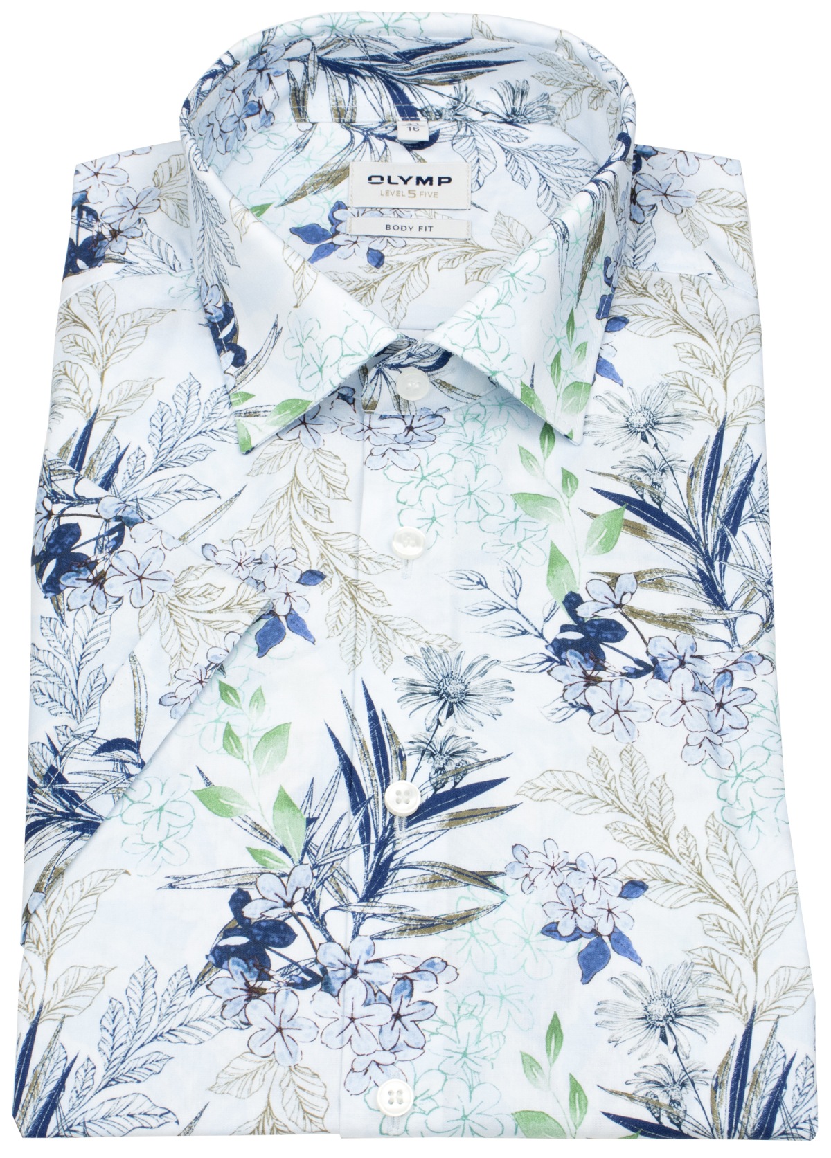 OLYMP Kurzarmhemd - Level 5 Body Fit - Print - Floral - mehrfarbig - ohne OVP