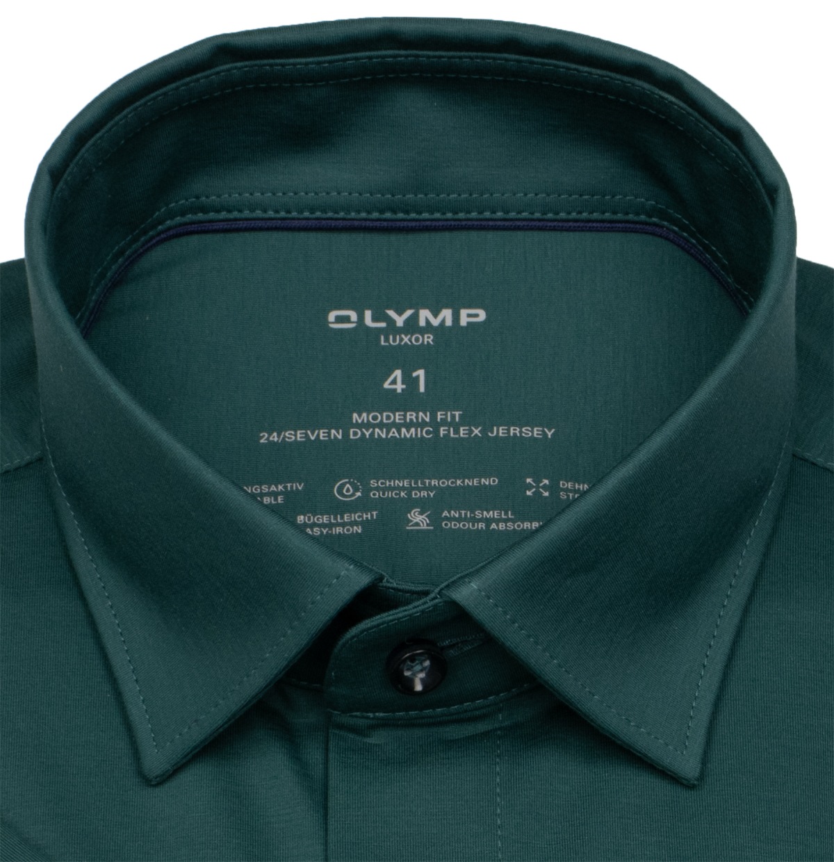 OLYMP Kurzarmhemd - Modern Fit - 24/7 Flex Jersey - dunkelgrün