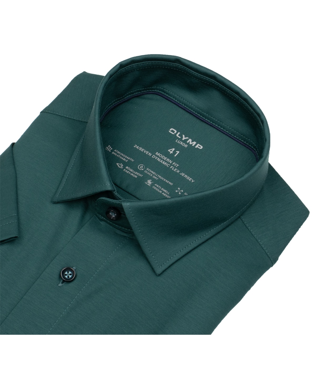 OLYMP Kurzarmhemd - Modern Fit - 24/7 Flex Jersey - dunkelgrün