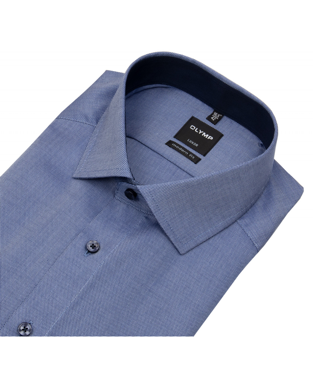OLYMP Kurzarmhemd - Modern Fit - Faux Uni - dunkelblau / weiß