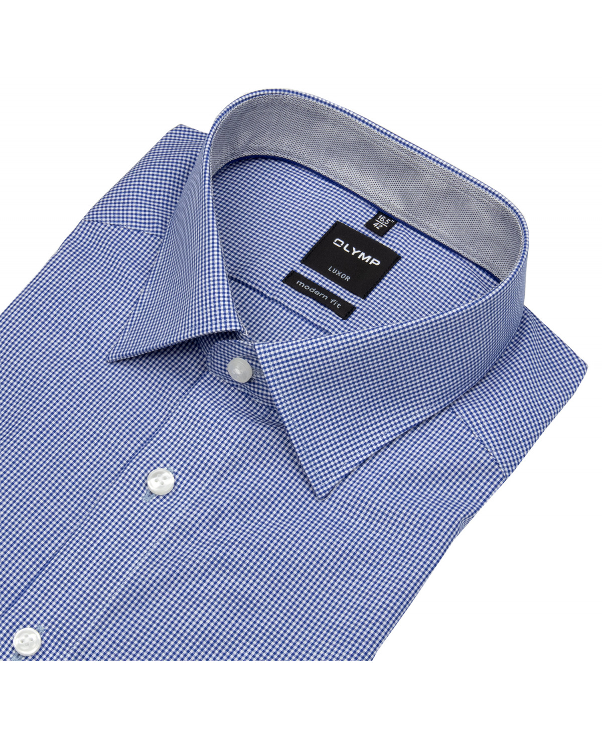 OLYMP Kurzarmhemd - Modern Fit - fein kariert - blau / weiß
