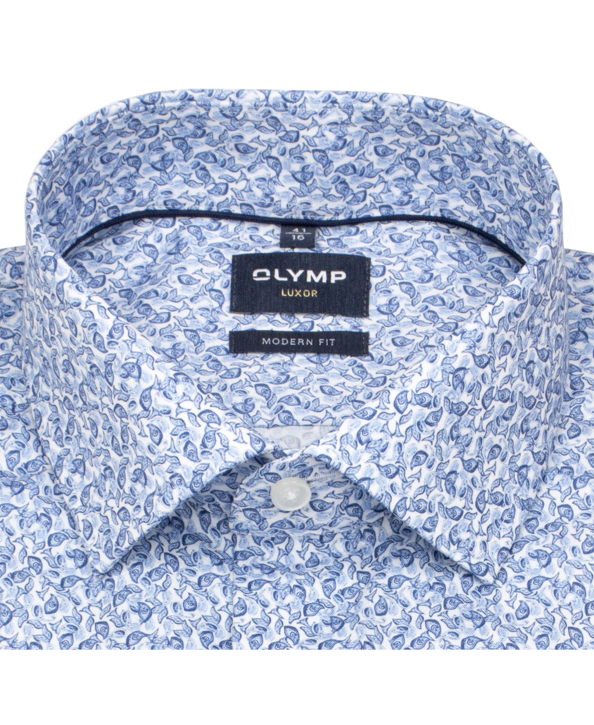 OLYMP Kurzarmhemd - Modern Fit - Global Kent - floraler Print - blau