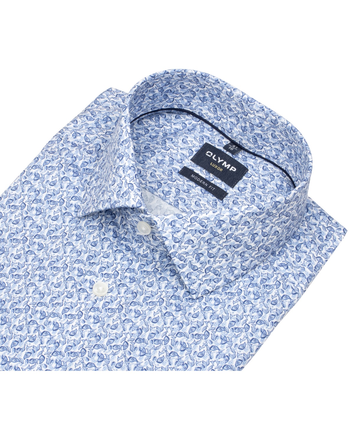 OLYMP Kurzarmhemd - Modern Fit - Global Kent - floraler Print - blau