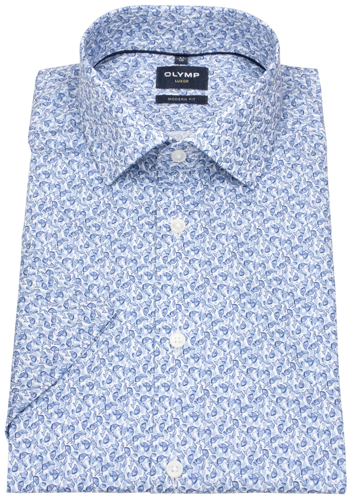 OLYMP Kurzarmhemd - Modern Fit - Global Kent - floraler Print - blau