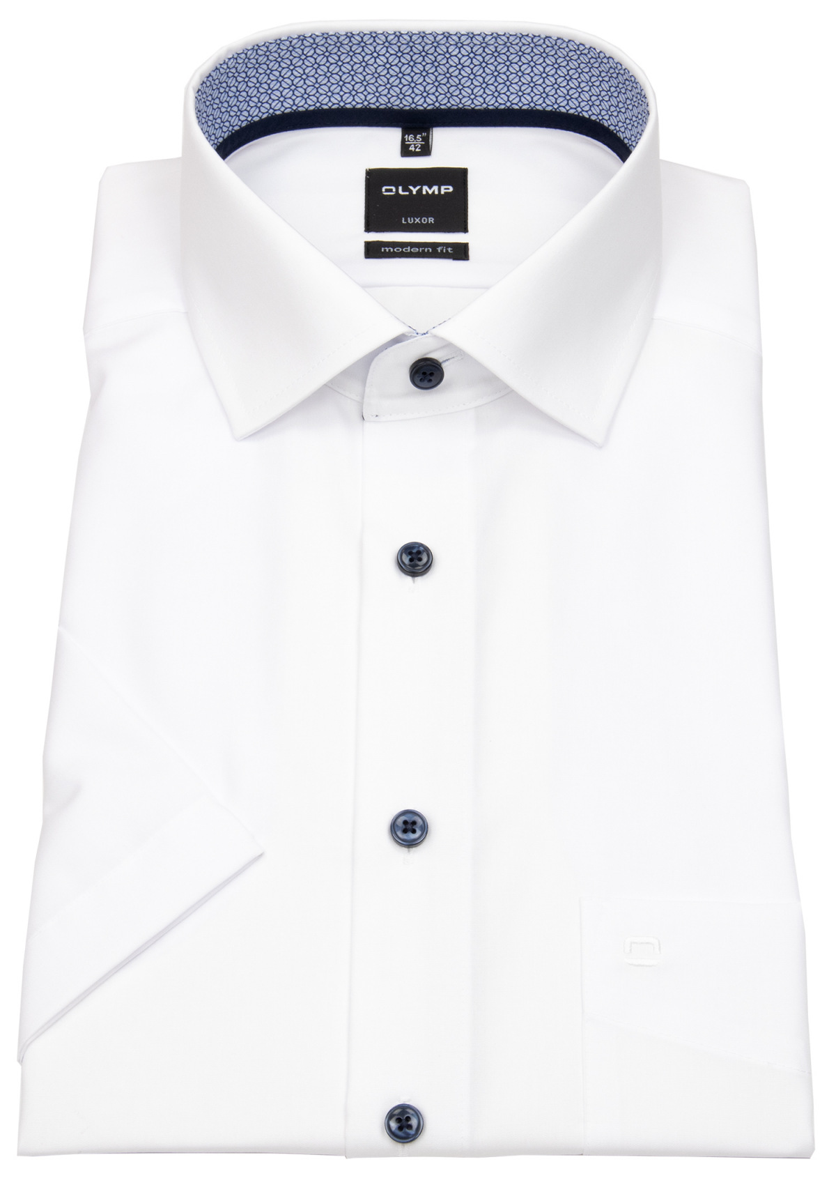 OLYMP Kurzarmhemd - Modern Fit - Kentkragen - Patch - Kontrastknöpfe - weiß
