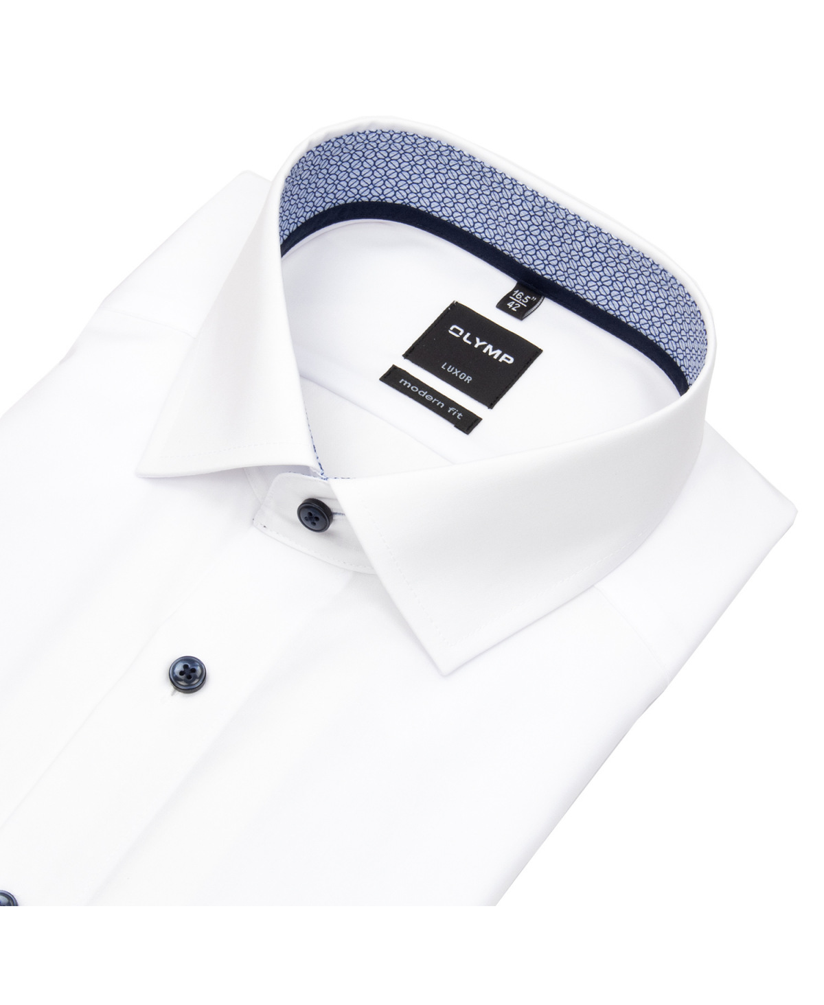 OLYMP Kurzarmhemd - Modern Fit - Kentkragen - Patch - Kontrastknöpfe - weiß