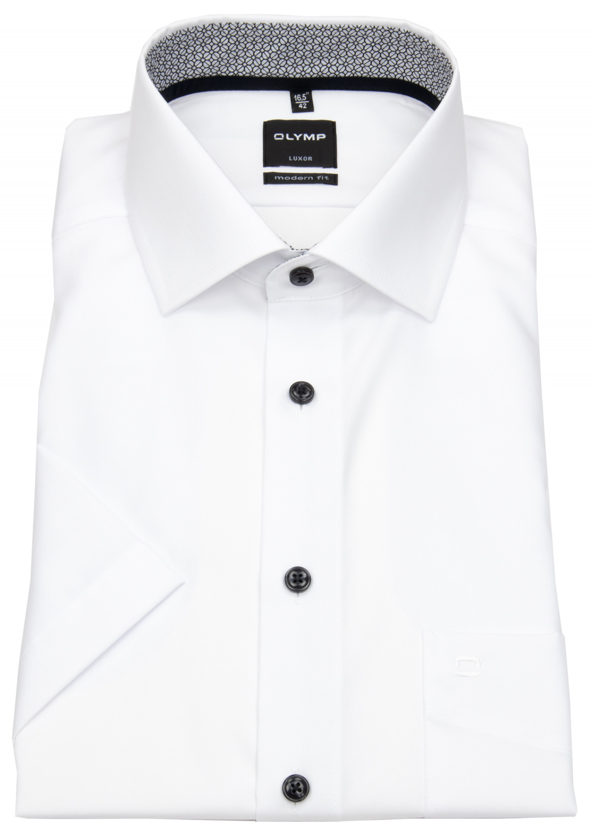 OLYMP Kurzarmhemd - Modern Fit - Kontrastknöpfe - weiß