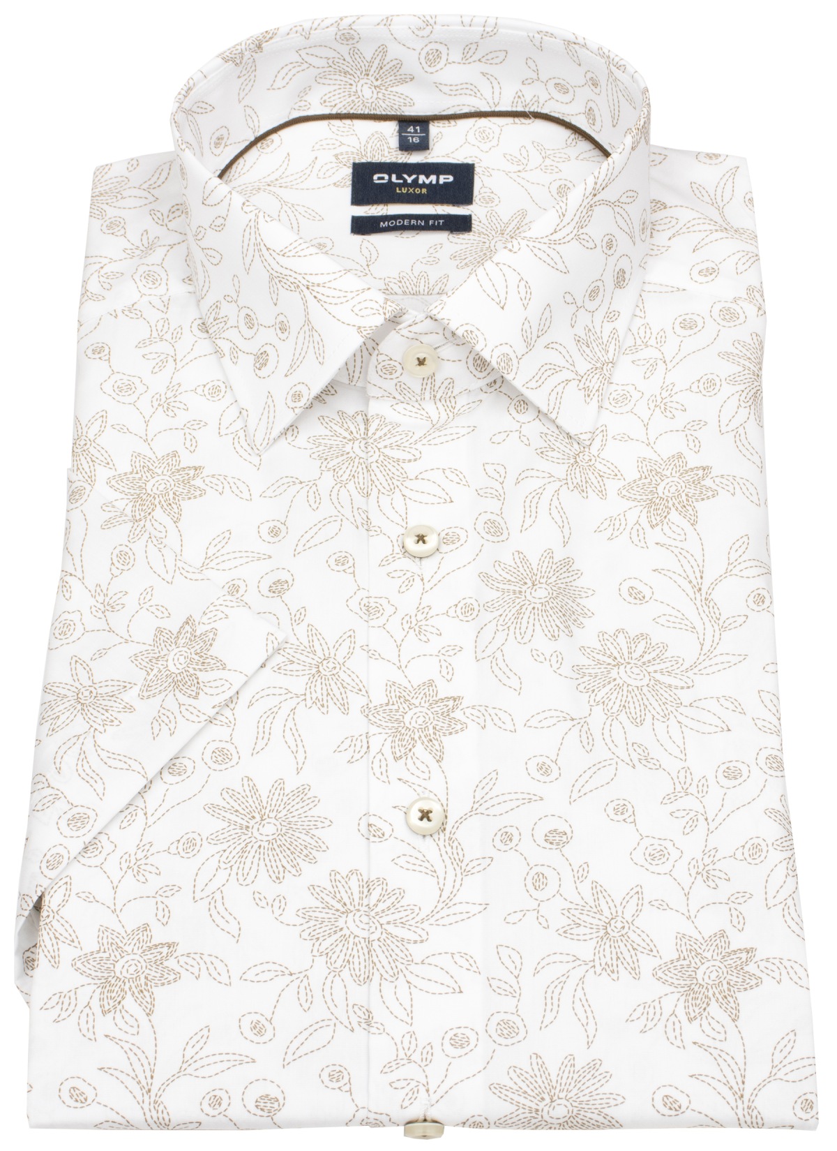 OLYMP Kurzarmhemd - Modern Fit - Print - beige / weiß
