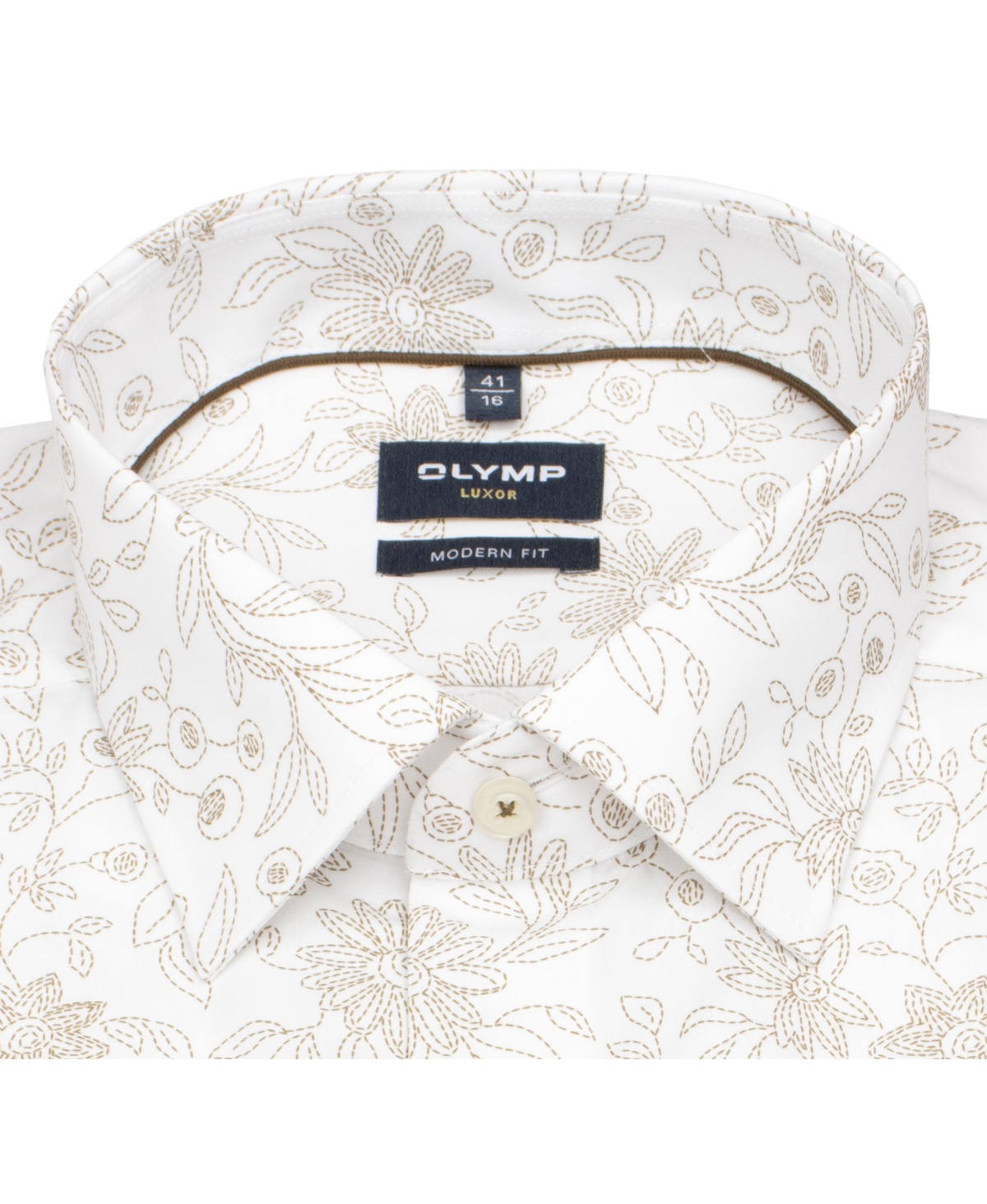 OLYMP Kurzarmhemd - Modern Fit - Print - beige / weiß