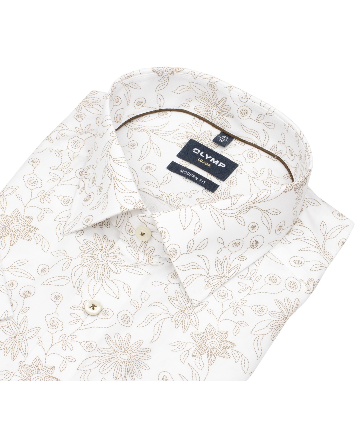 OLYMP Kurzarmhemd - Modern Fit - Print - beige / weiß