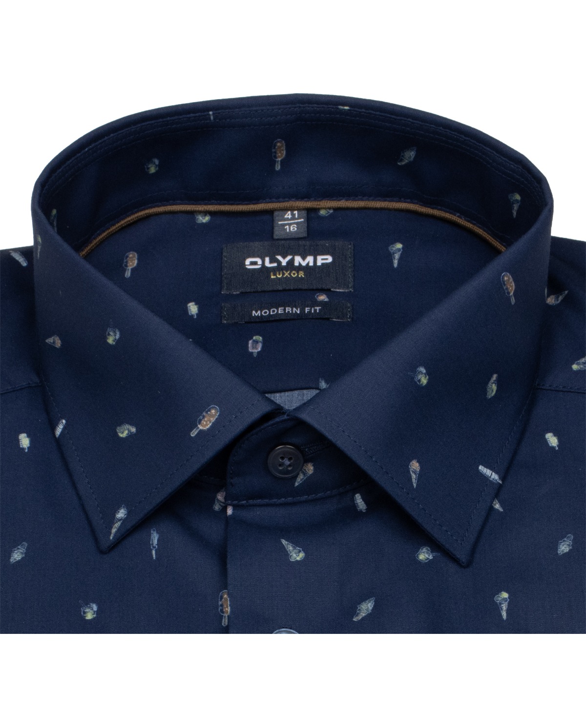 OLYMP Kurzarmhemd - Modern Fit - Print - Eiswaffeln - dunkelblau