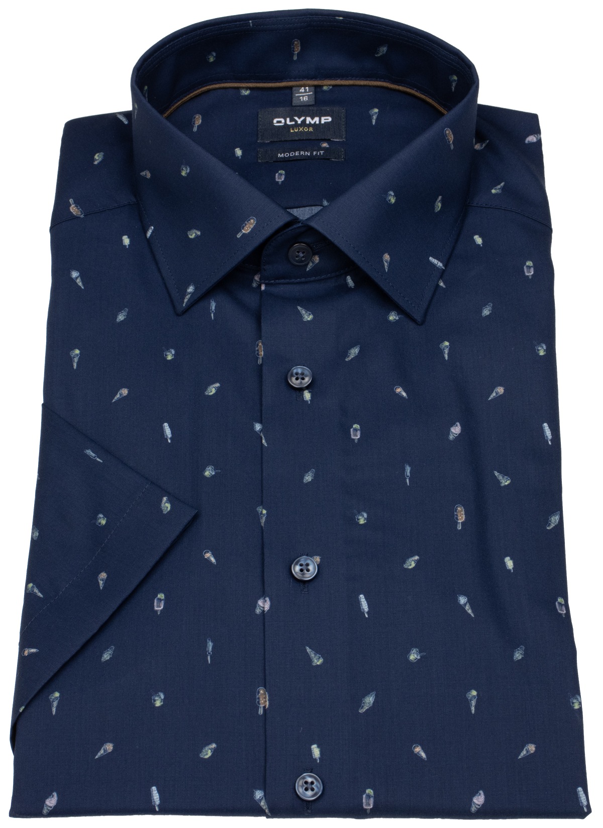 OLYMP Kurzarmhemd - Modern Fit - Print - Eiswaffeln - dunkelblau