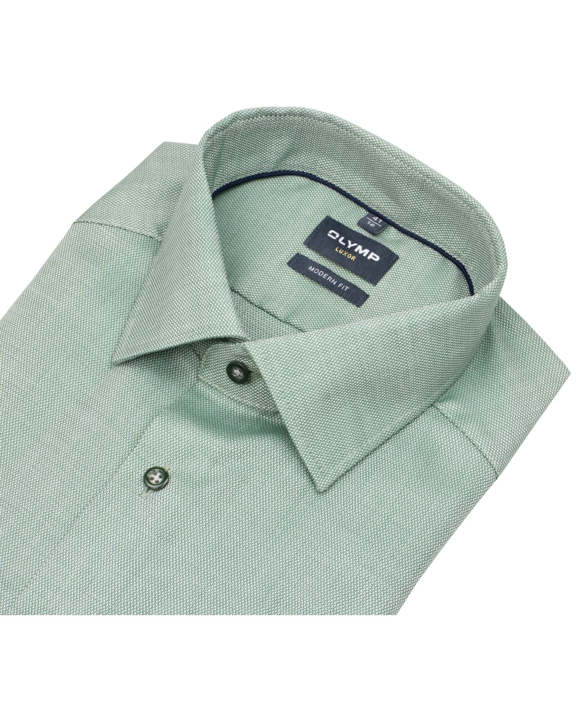 OLYMP Kurzarmhemd - Modern Fit - Struktur - Kontrastknöpfe - grün