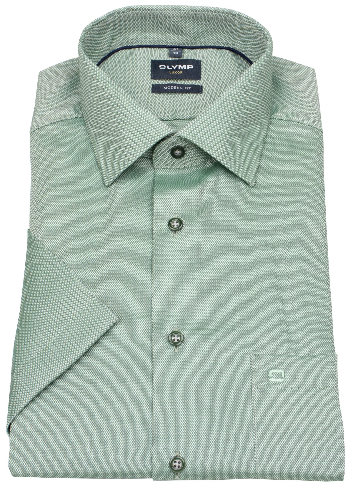 OLYMP Kurzarmhemd - Modern Fit - Struktur - Kontrastknöpfe - grün