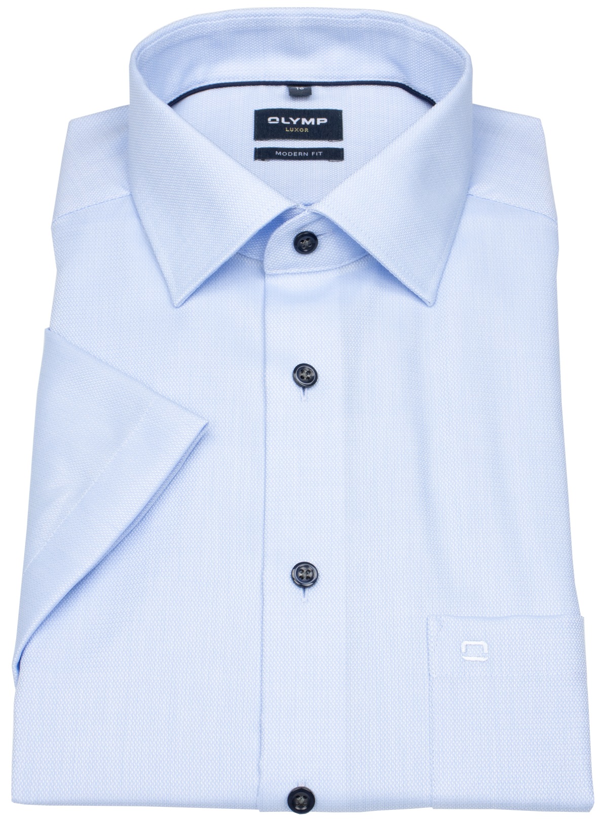 OLYMP Kurzarmhemd - Modern Fit - Struktur - Kontrastknöpfe - hellblau