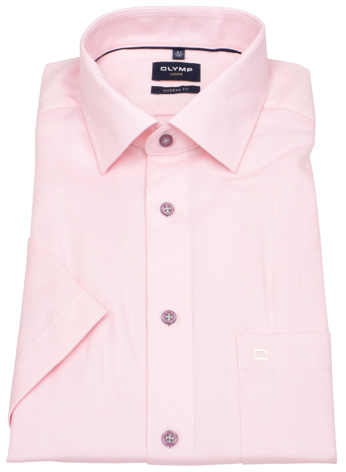 OLYMP Kurzarmhemd - Modern Fit - Struktur - Kontrastknöpfe - rosé