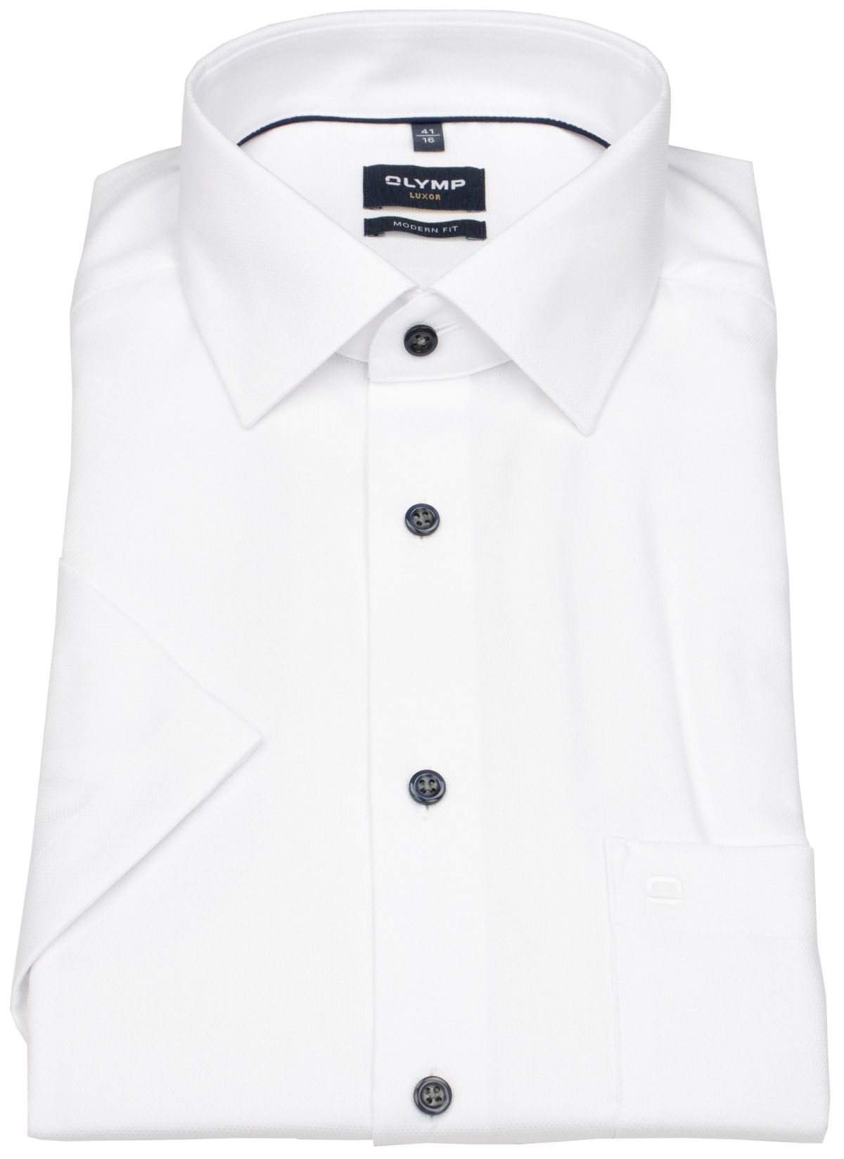 OLYMP Kurzarmhemd - Modern Fit - Struktur - Kontrastknöpfe - weiß