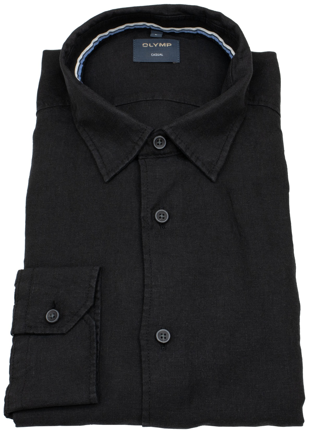 OLYMP Leinenhemd - Regular Fit - Casual - Kentkragen - schwarz