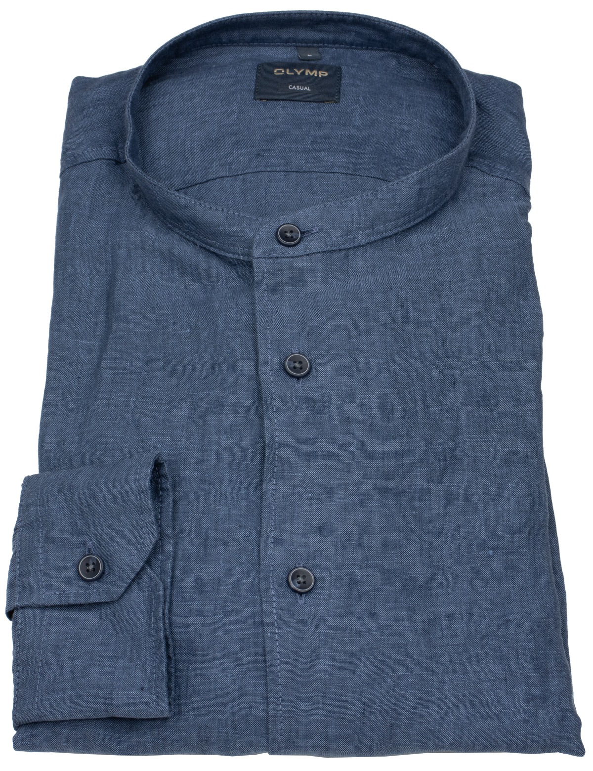 OLYMP Leinenhemd - Regular Fit - Casual - Stehkragen - dunkelblau