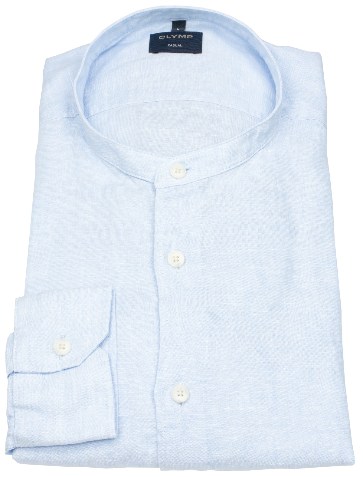 OLYMP Leinenhemd - Regular Fit - Casual - Stehkragen - hellblau