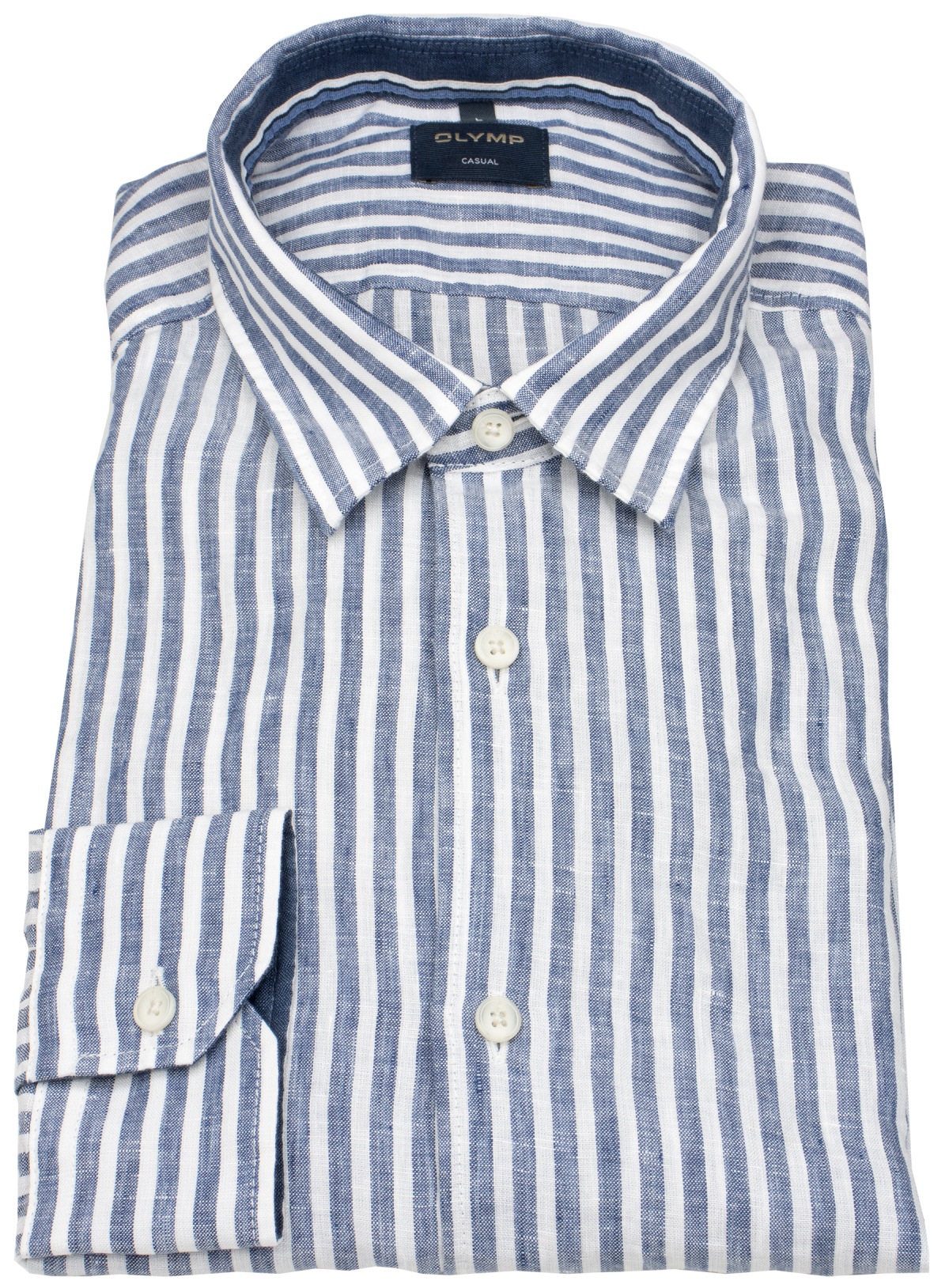 OLYMP Leinenhemd - Regular Fit - Casual - Streifen - dunkelblau / weiß