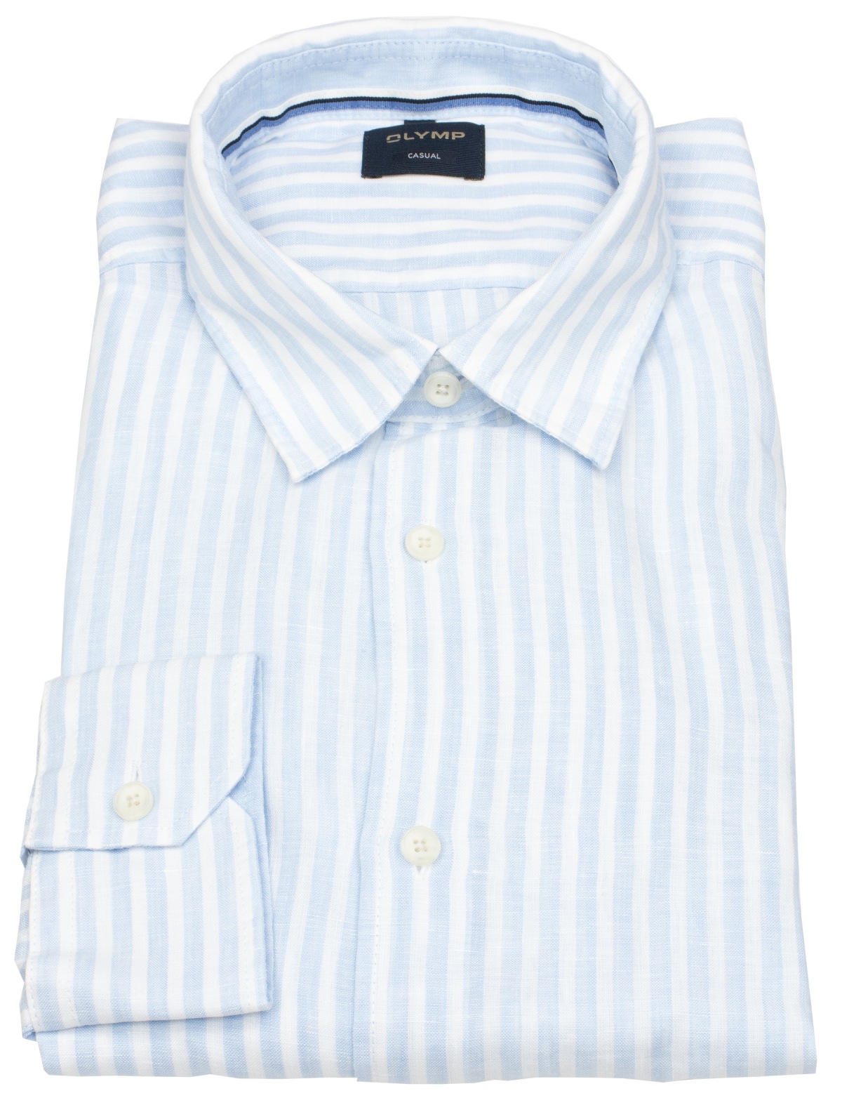 OLYMP Leinenhemd - Regular Fit - Casual - Streifen - hellblau / weiß