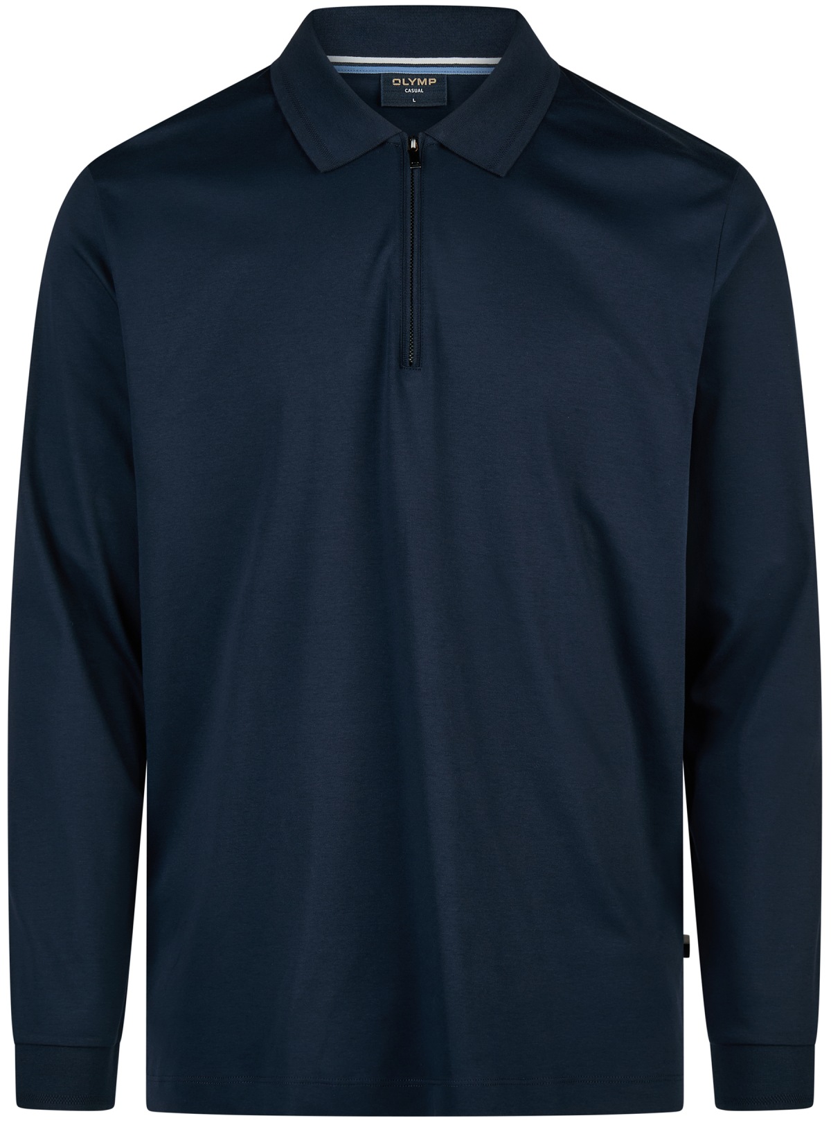 OLYMP Poloshirt - Regular Fit - Langarm - Reissverschluss - Interlock Jersey - dunkelblau