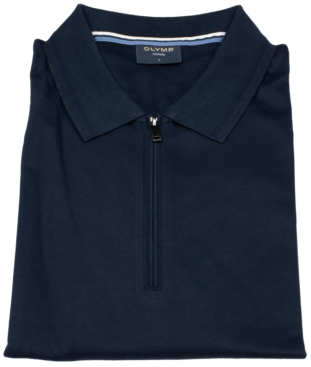 OLYMP Poloshirt - Regular Fit - Langarm - Reissverschluss - Interlock Jersey - dunkelblau