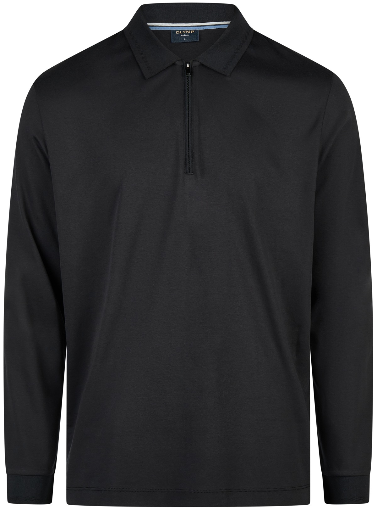 OLYMP Poloshirt - Regular Fit - Langarm - Reissverschluss - Interlock Jersey - schwarz