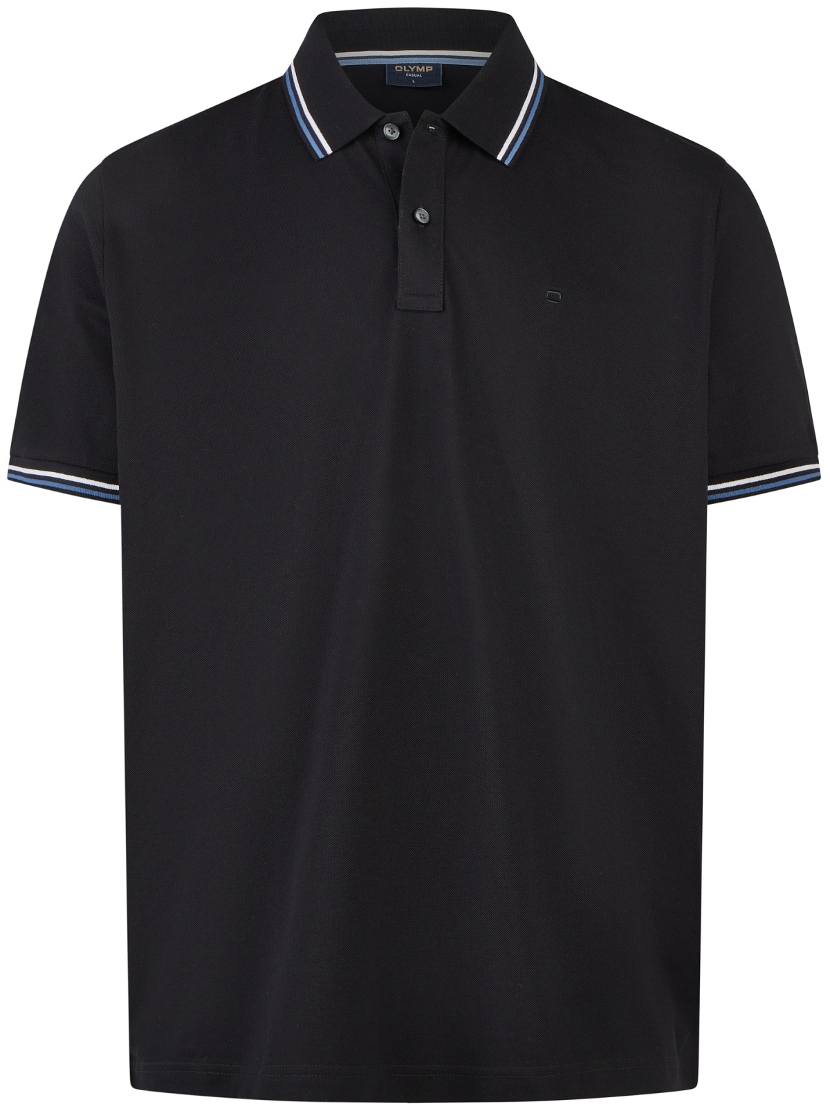 OLYMP Poloshirt - Regular Fit - Piqué - Kontrastkragen - schwarz