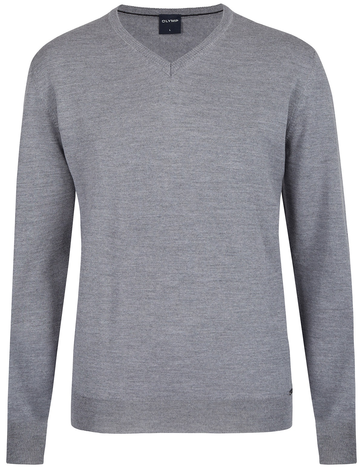 OLYMP Pullover - Regular Fit - Merinowolle - V-Ausschnitt - grau
