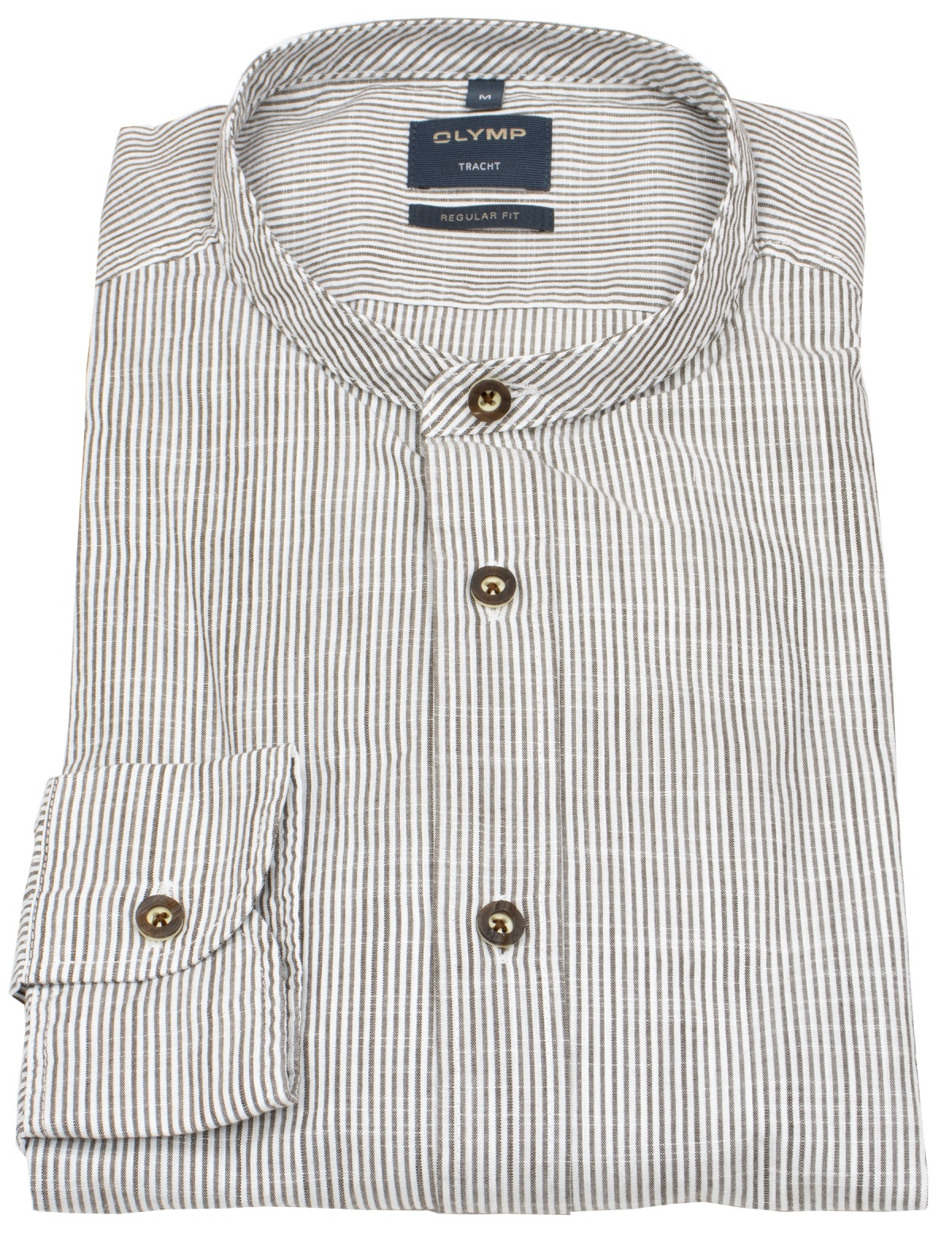 OLYMP Trachtenhemd - Regular Fit - Stehkragen - braun / weiß