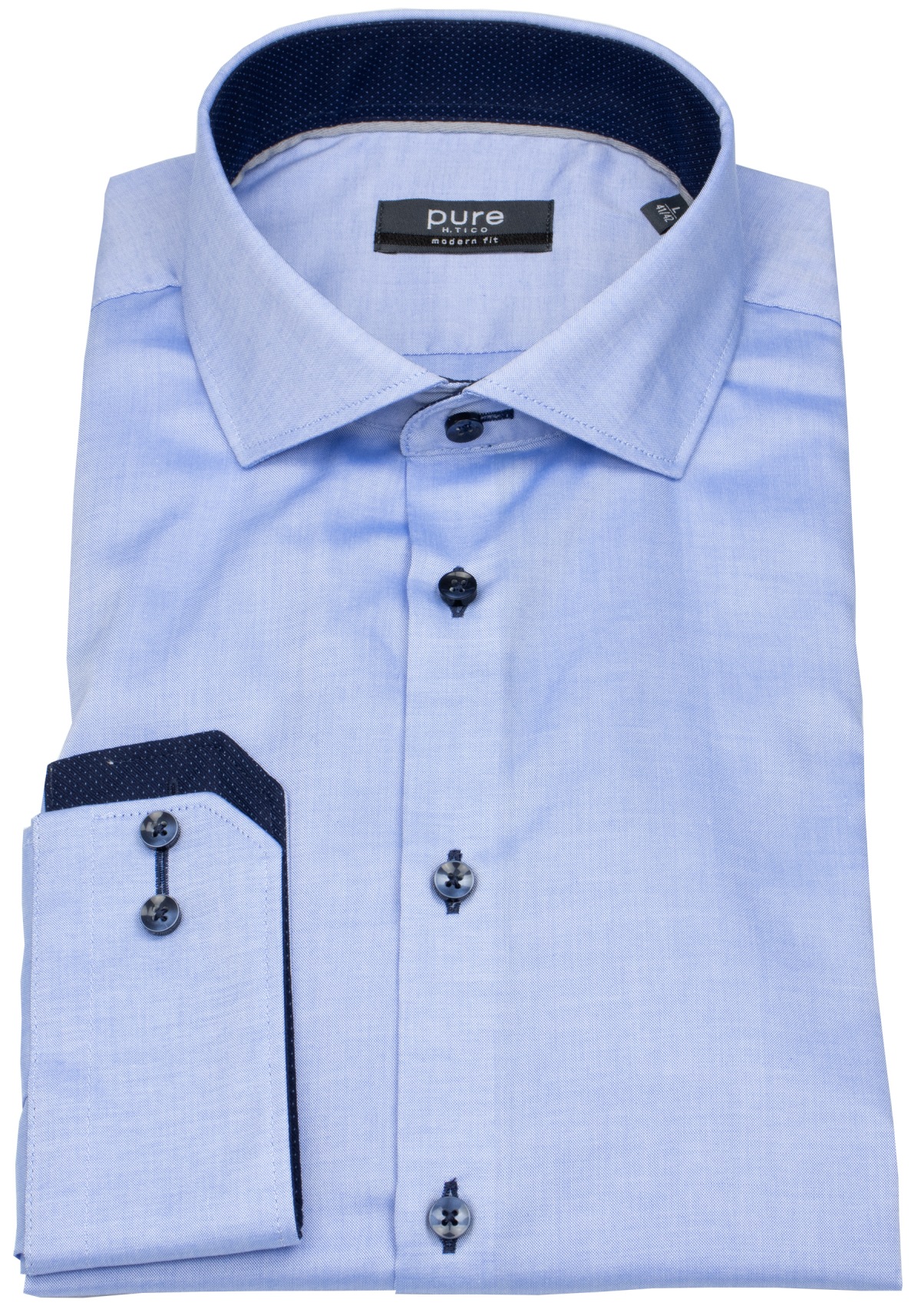 Pure Hemd - Modern Fit - Haikragen - Kontrastknöpfe - blau - ohne OVP