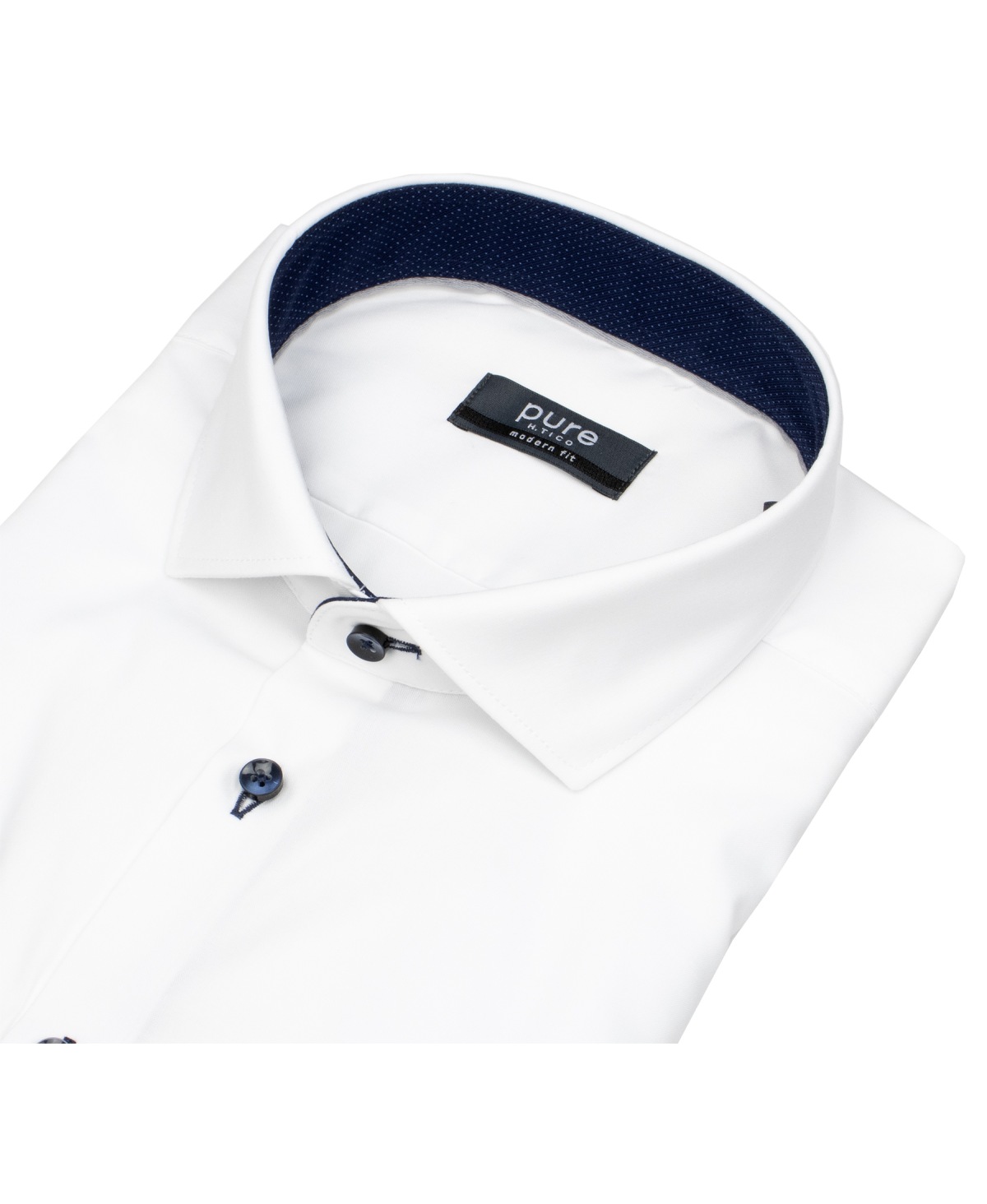 Pure Hemd - Modern Fit - Haikragen - Kontrastknöpfe - weiß - ohne OVP