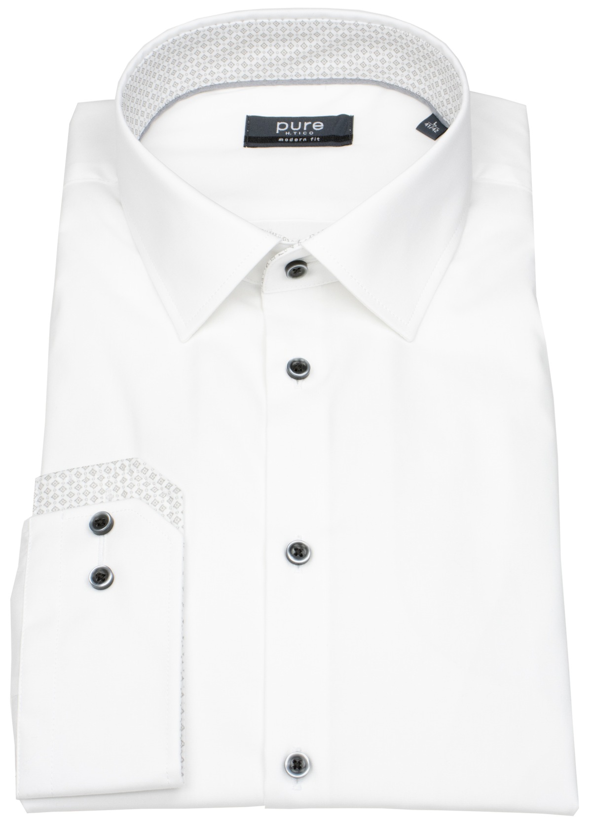 Pure Hemd - Modern Fit - Kentkragen - Kontrastknöpfe - weiß