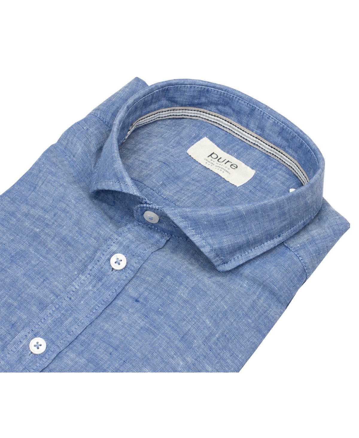 Pure Hemd - Slim Fit Casual - Kentkragen - Leinen - blau
