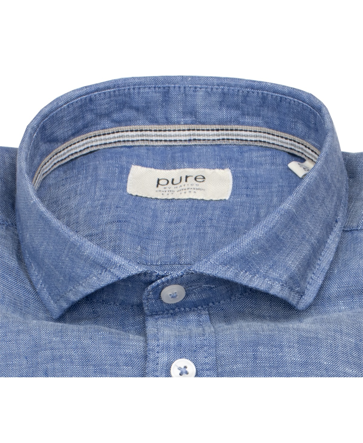 Pure Hemd - Slim Fit Casual - Kentkragen - Leinen - blau