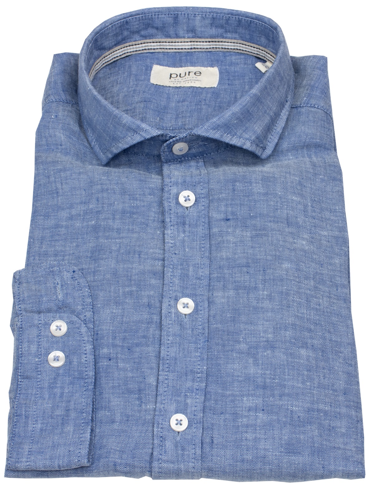 Pure Hemd - Slim Fit Casual - Kentkragen - Leinen - blau