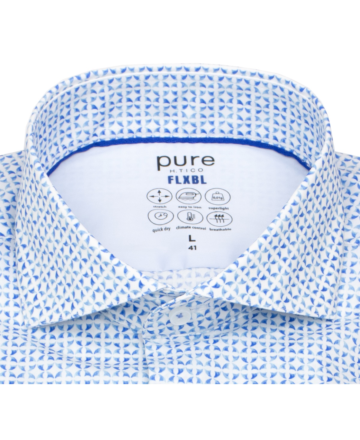 Pure Hemd - Slim Fit - FLXBL Shirt - Haifischkragen - Print - blau / weiß
