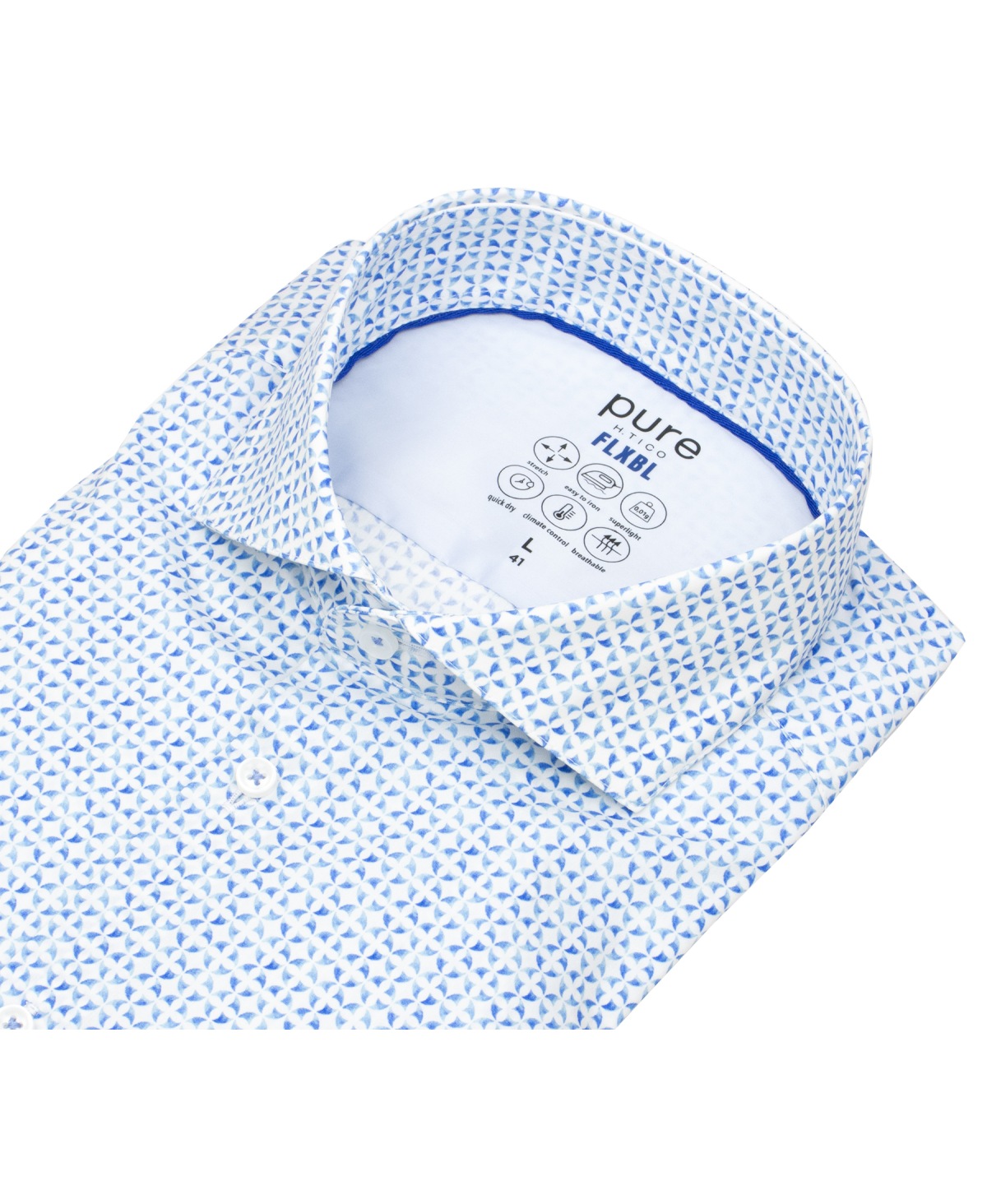 Pure Hemd - Slim Fit - FLXBL Shirt - Haifischkragen - Print - blau / weiß