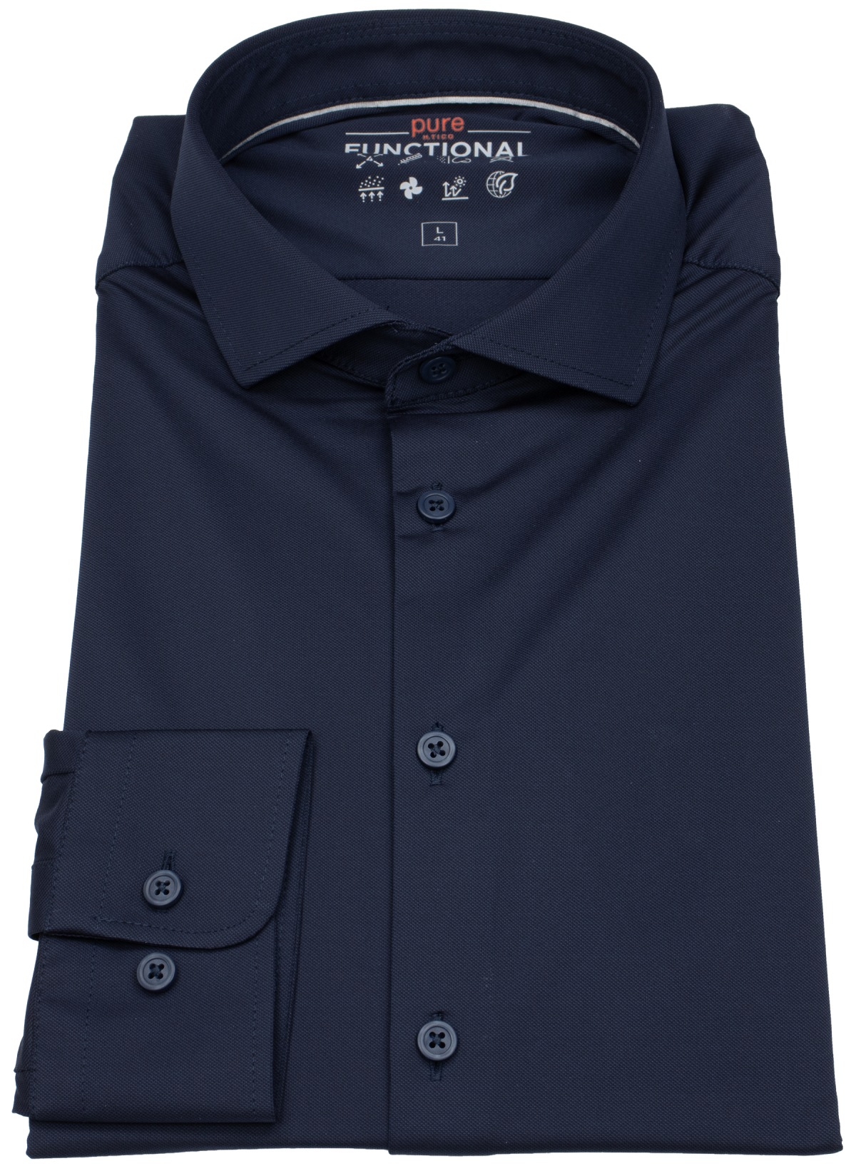 Pure Hemd - Slim Fit - Functional Shirt - Haifischkragen - blau - extra langer 70cm Arm