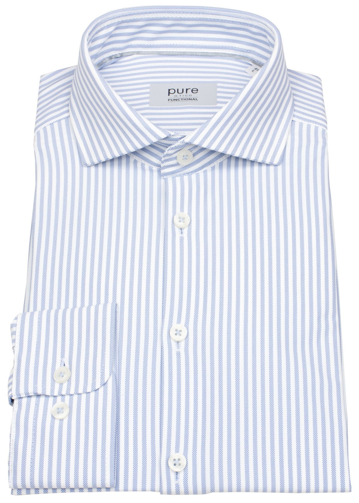 Pure Hemd - Slim Fit - Functional Shirt - Haifischkragen - Streifen - hellblau / weiß