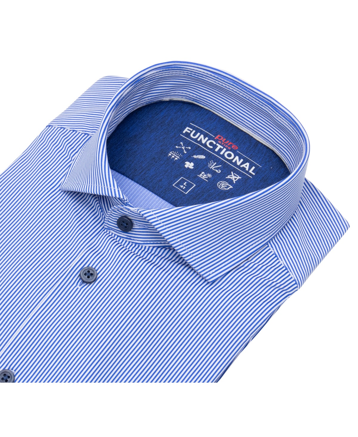 Pure Hemd - Slim Fit - Functional Shirt - Haikragen - Streifen - blau / weiß