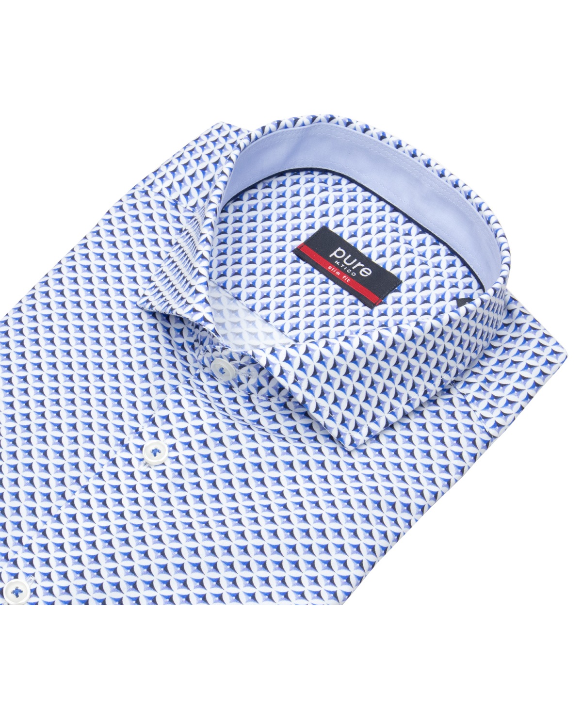 Pure Hemd - Slim Fit - Haifischkragen - blau / weiß
