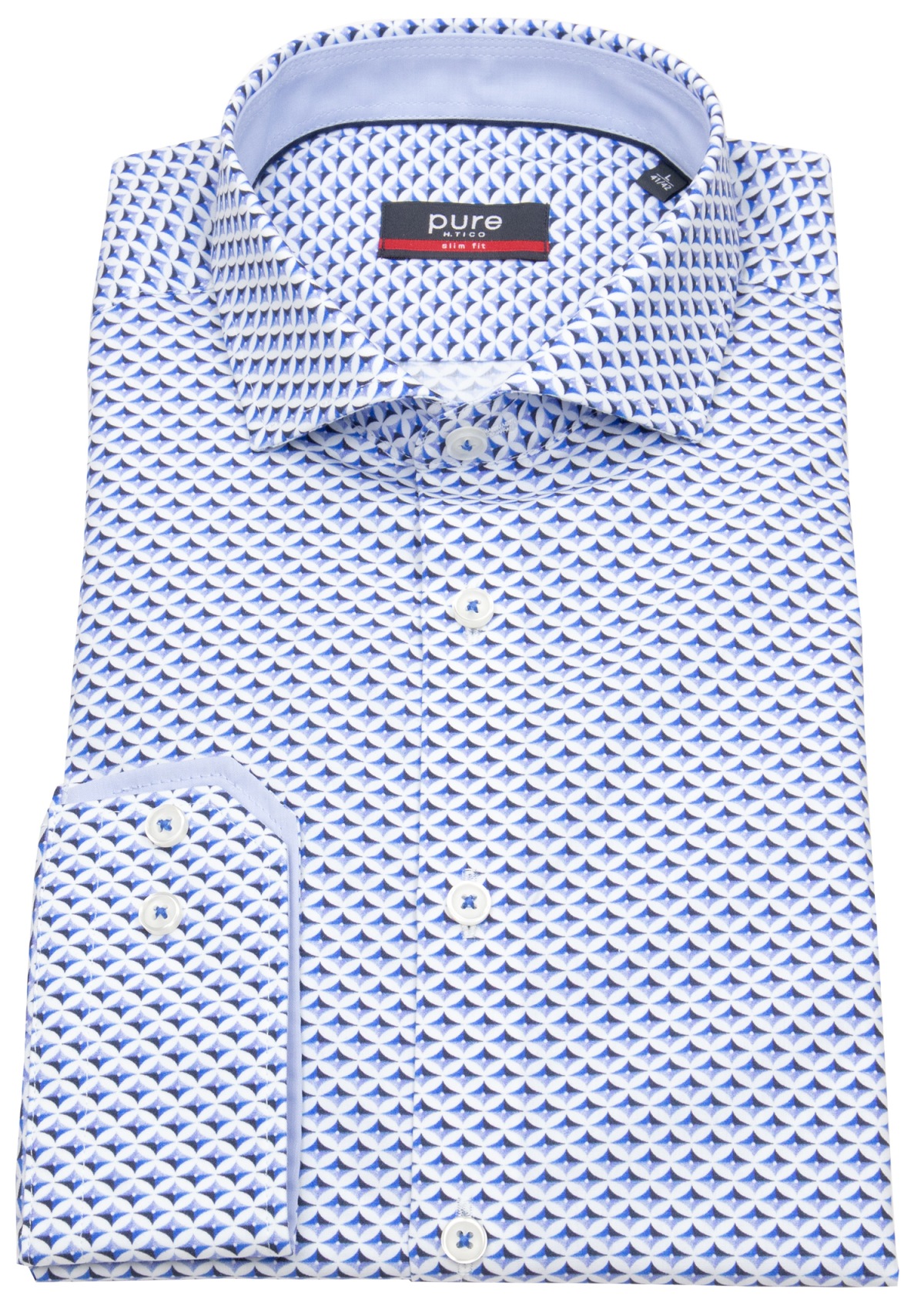 Pure Hemd - Slim Fit - Haifischkragen - blau / weiß