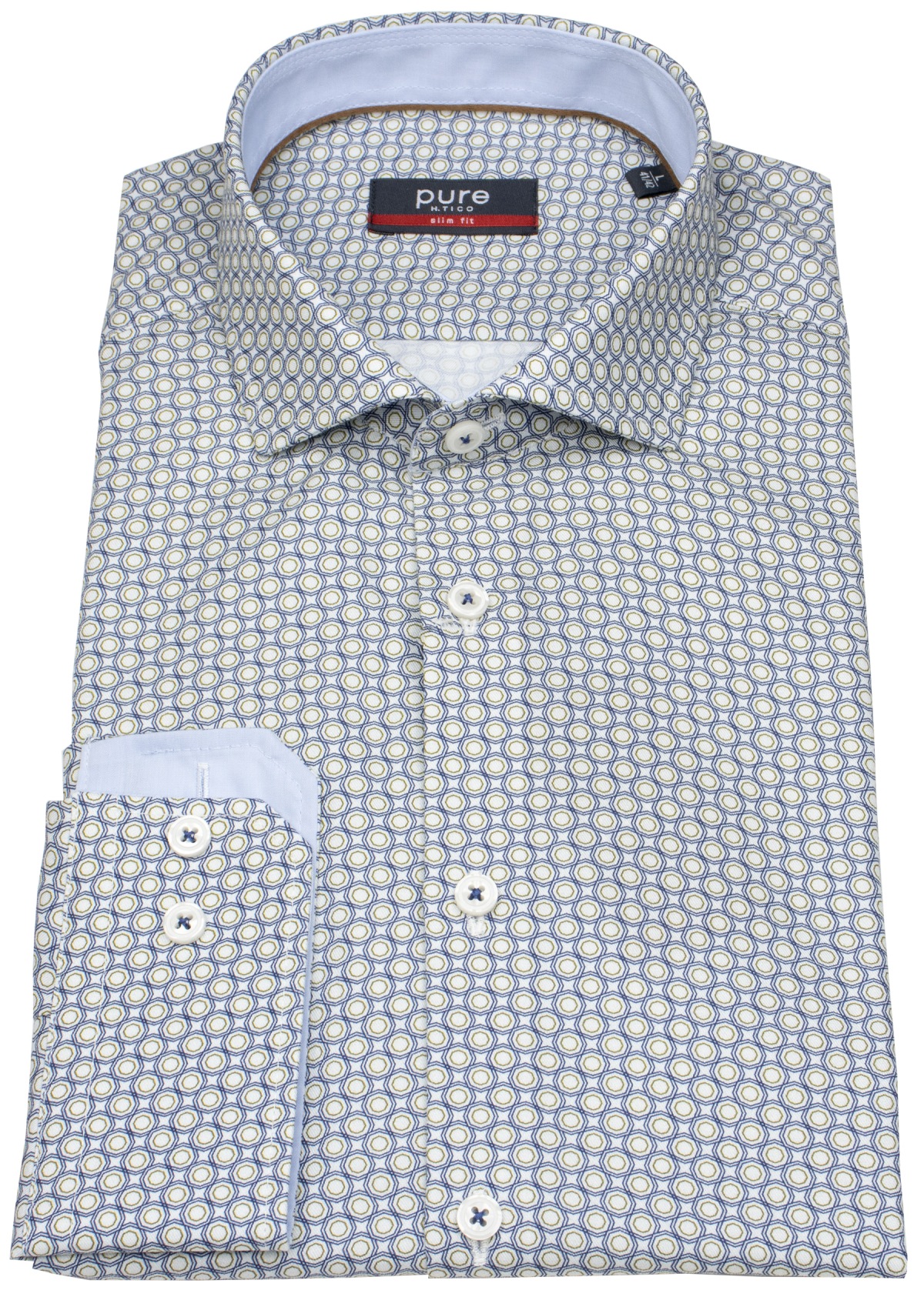 Pure Hemd - Slim Fit - Haifischkragen - blau / weiß