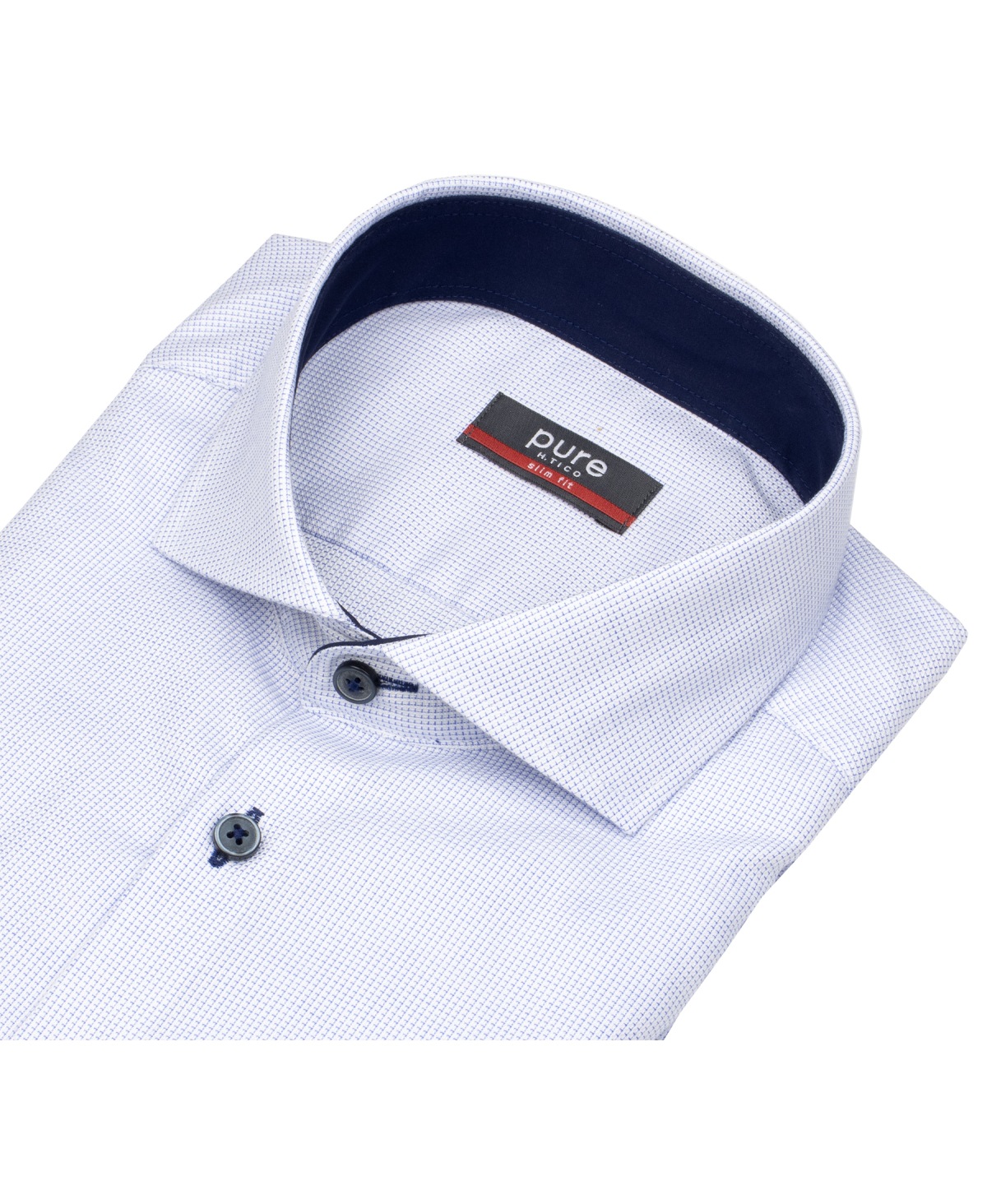 Pure Hemd - Slim Fit - Haifischkragen - fein kariert - Kontrastknöpfe - blau - ohne OVP
